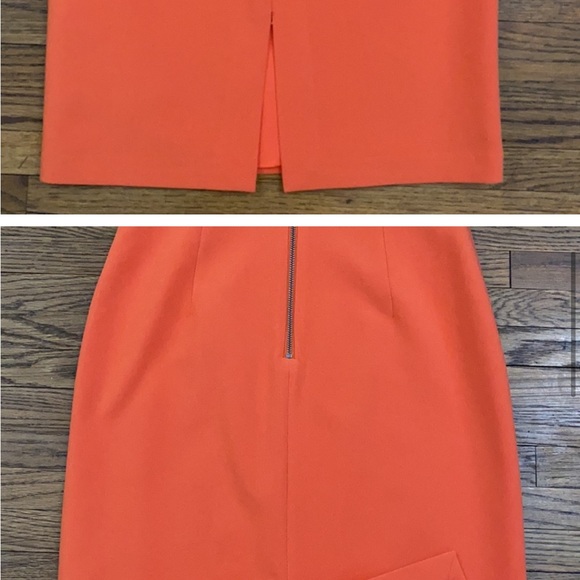 Alice + Olivia Cap Sleeve Sheath Lined Cocktail Dress Kick Pleat Fitted Orange 2 - Picture 1 of 6